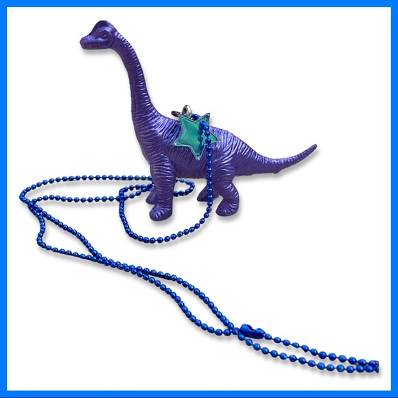 Long Dinosaur Necklace - blue ball chain and metallic purple dinosaur - Picture 2 of 4